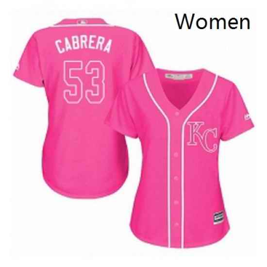 Womens Majestic Kansas City Royals 53 Melky Cabrera Replica Pink Fashion Cool Base MLB Jersey